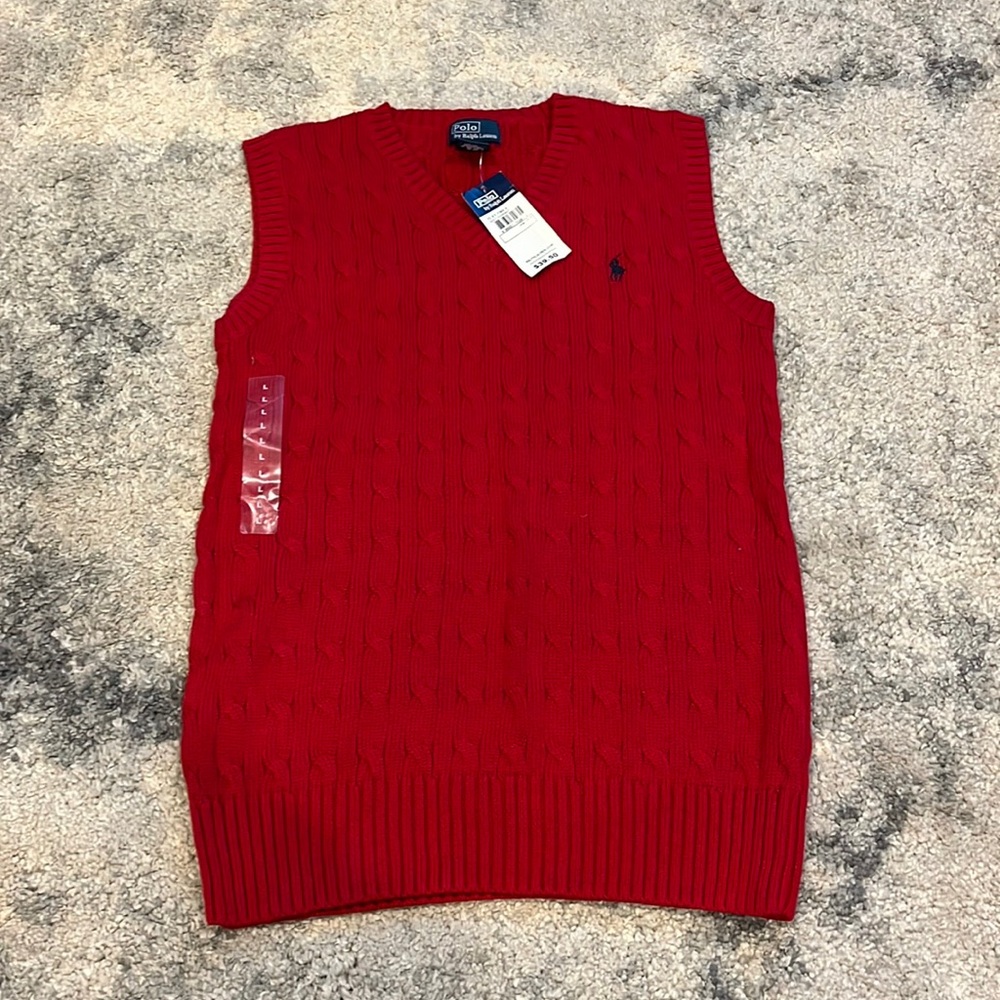 Ralph Lauren POLO boys sweater vest, color red, boys size L (14-16)